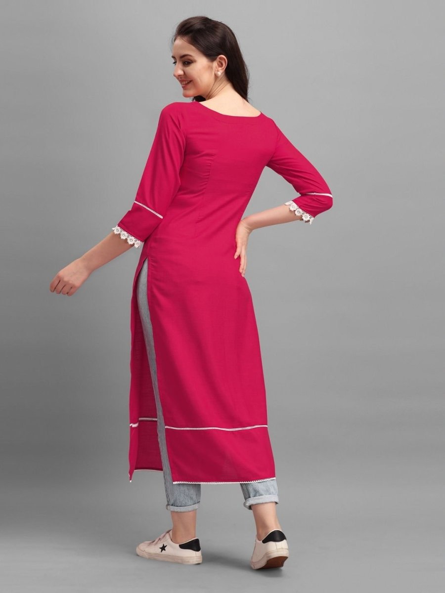 Pink Laced Kurta - Inddus.com