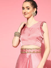 Pink Laced Stitched Pleated Lehenga Saree with Blouse Piece and Laced Belt - inddus-us