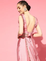 Pink Laced Stitched Pleated Lehenga Saree with Blouse Piece and Laced Belt - inddus-us