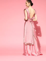 Pink Laced Stitched Pleated Lehenga Saree with Blouse Piece and Laced Belt - inddus-us