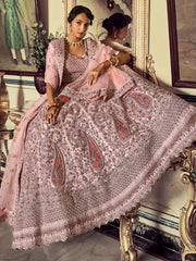 Pink Net Embroidered Lehenga Choli - Inddus.com