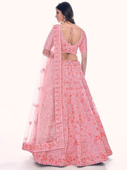 Pink Net Embroidered Lehenga Choli - Inddus.com