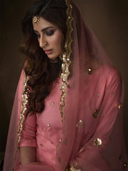 Pink Net Embroidered Partywear Sharara Suit - inddus-us