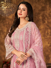 Pink Net Partywear Palazzo Suit - Inddus.com
