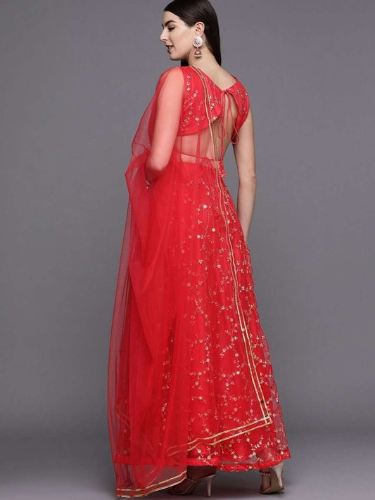 Pink Net Sequins Lehenga Choli - inddus-us