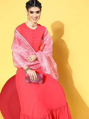 Pink Party Wear Kurta With Dupatta - Inddus.com