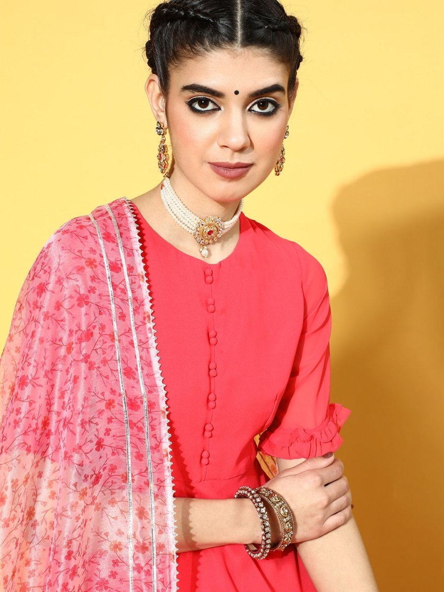 Pink Party Wear Kurta With Dupatta - Inddus.com