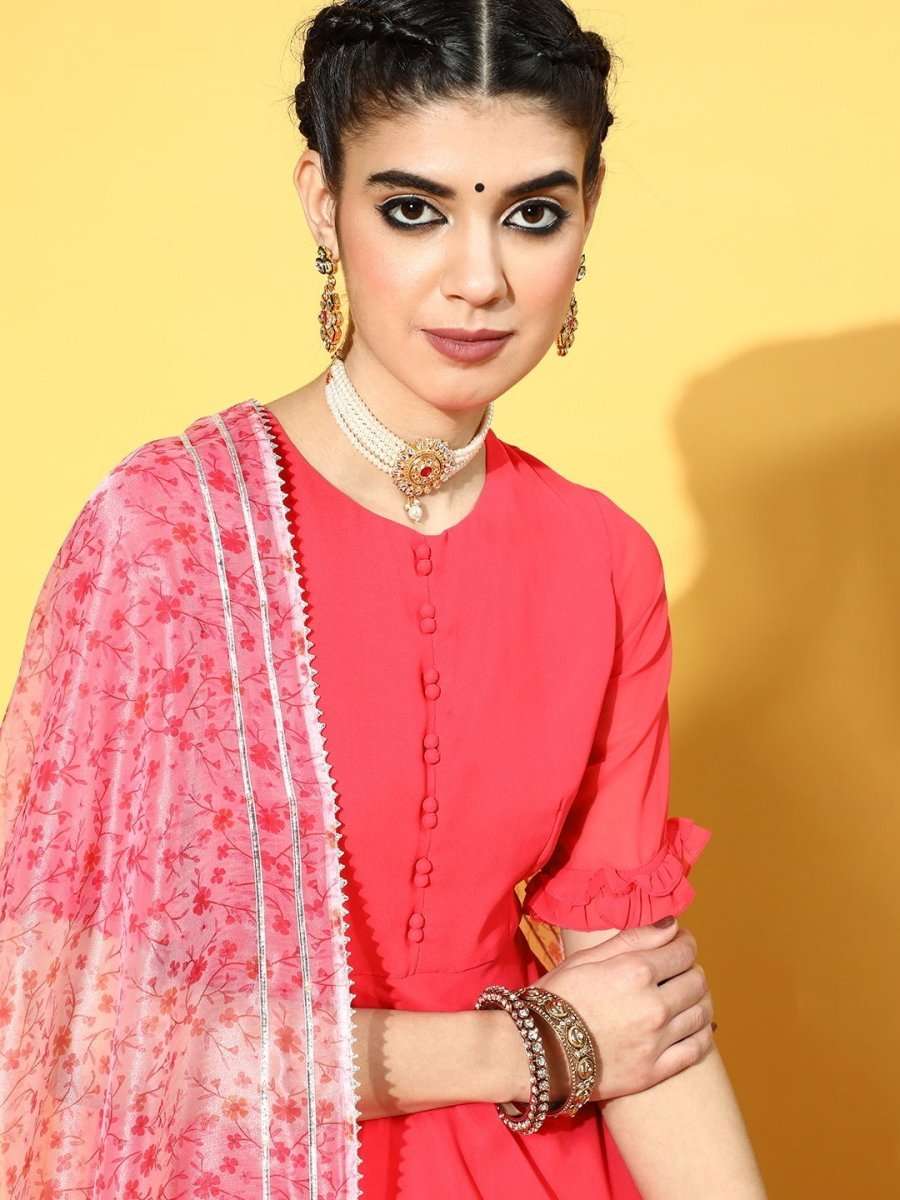 Pink Party Wear Kurta With Dupatta - Inddus.com