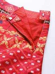 Pink Patola Print Semi Stitched Lehenga with Blouse and Dupatta - inddus-us