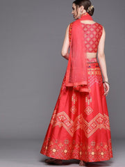 Pink Patola Print Semi Stitched Lehenga with Blouse and Dupatta - inddus-us