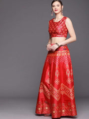 Pink Patola Print Semi Stitched Lehenga with Blouse and Dupatta - inddus-us