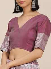 Pink & Purple Woven Design Zari Silk Blend Banarasi Saree - Inddus.com