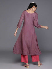 Pink Silk Blend Striped Kurta - Inddus.com