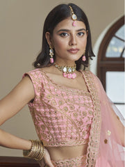 Pink Silk Embroidered Lehenga Choli - Inddus.com