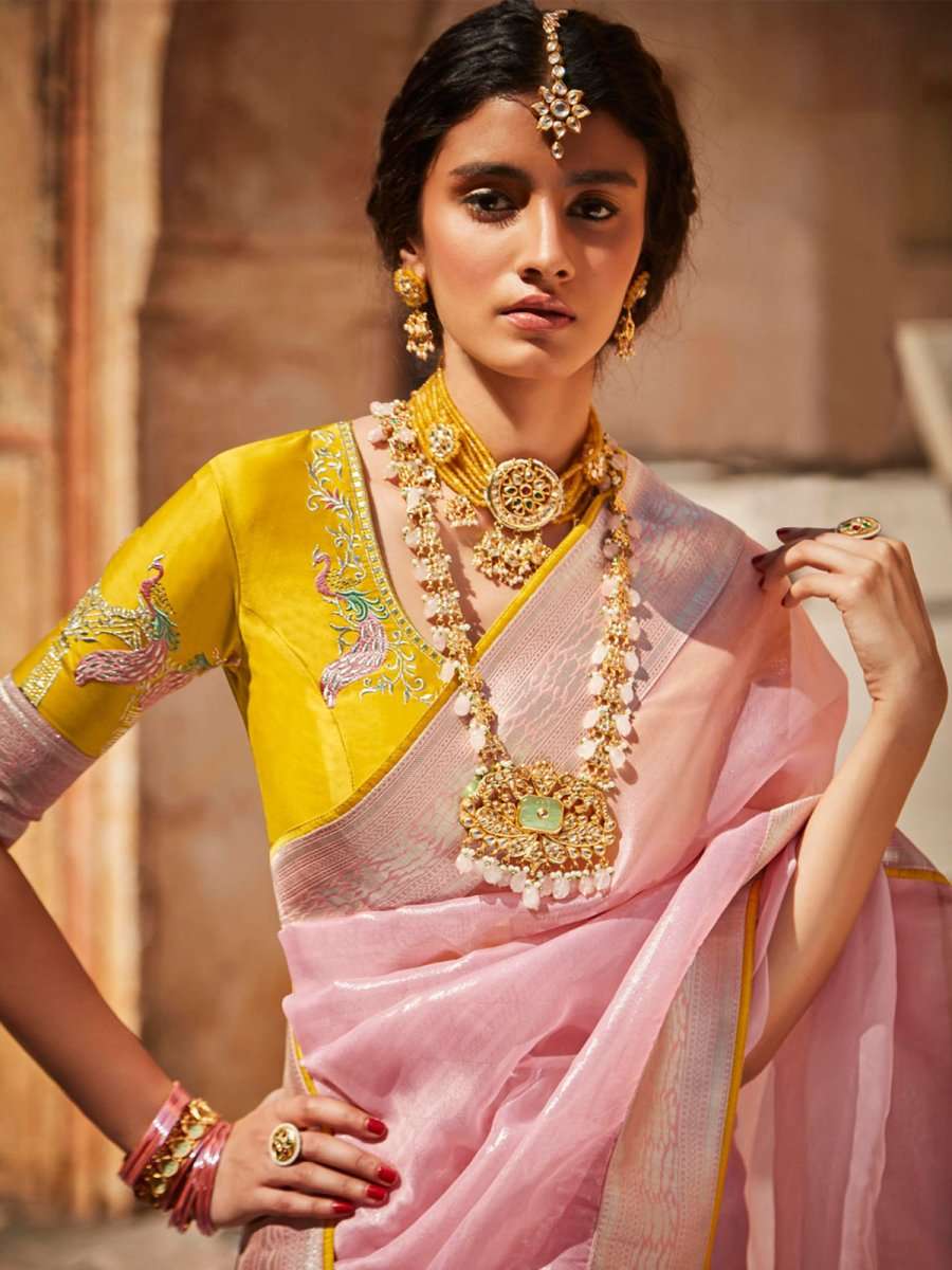 Pink Silk Wedding Saree - Inddus.com
