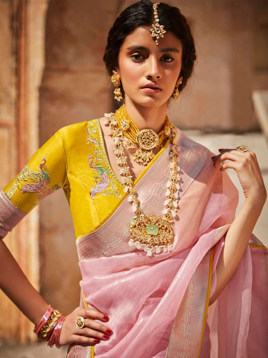 Pink Silk Wedding Saree - Inddus.com