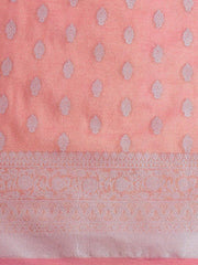 Pink & Silver-Toned Woven Design Zari Tissue Kanjeevaram Saree - Inddus.com