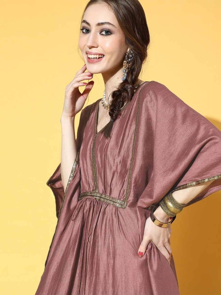 Pink Solid Anarkali Kurta with Embroidered Dupatta and Belt - inddus-us