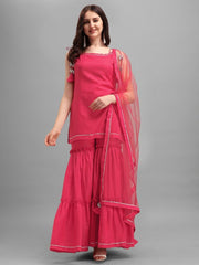Pink Solid Kurta with Sharara and Net Dupatta - Inddus.com
