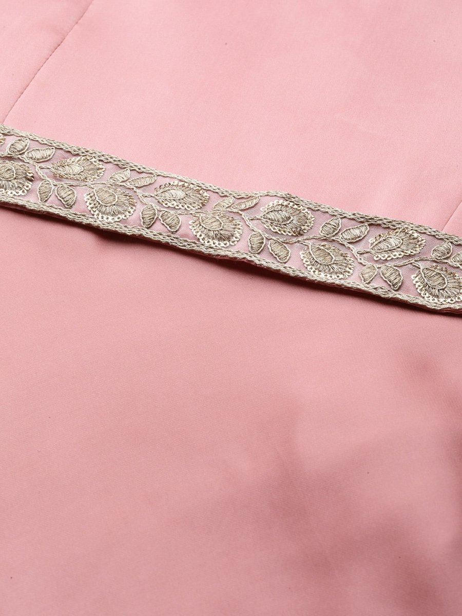 Pink Solid Satin Maxi Gown with Draped Dupatta - Inddus.com