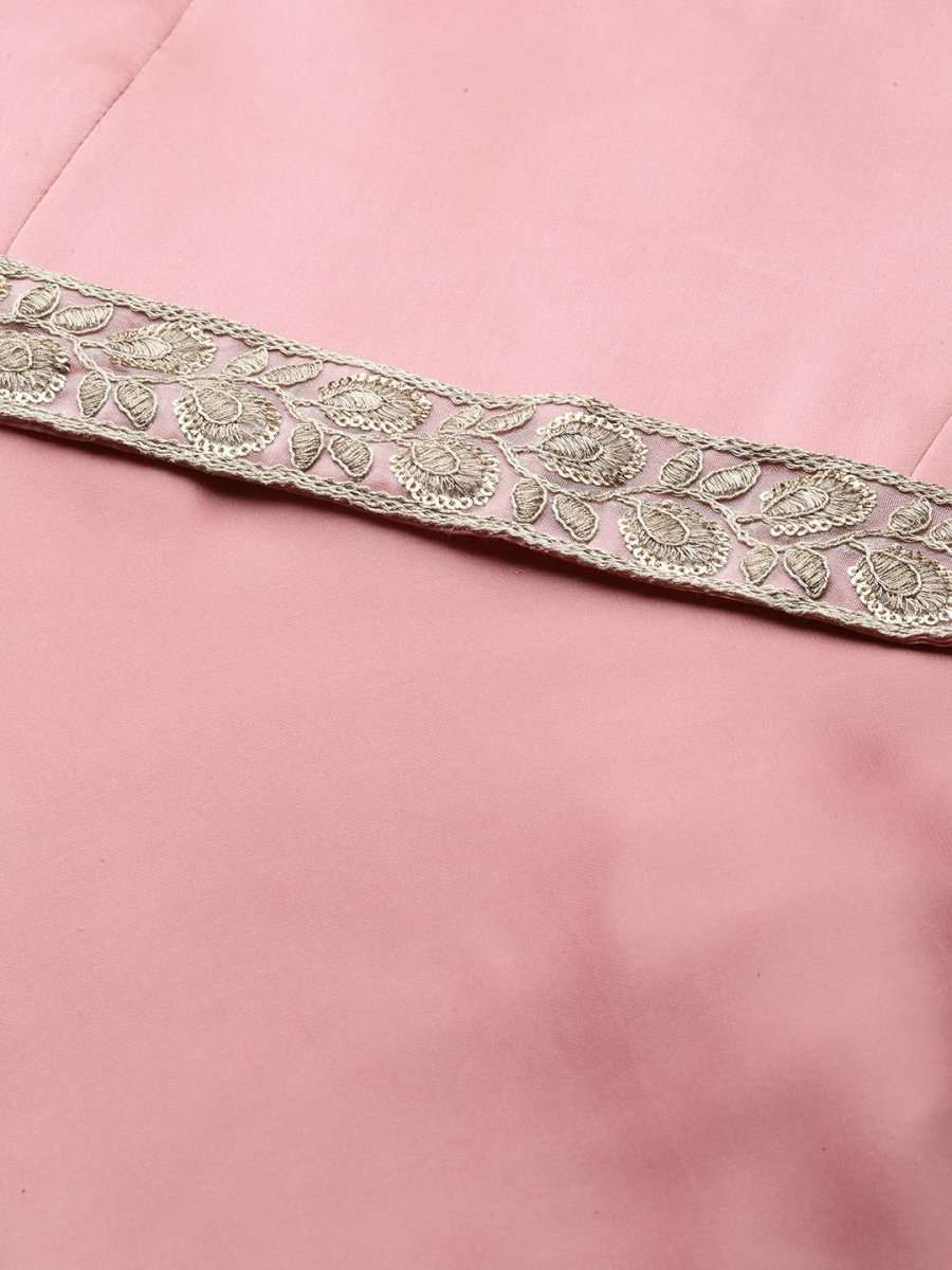 Pink Solid Satin Maxi Gown with Draped Dupatta - Inddus.com