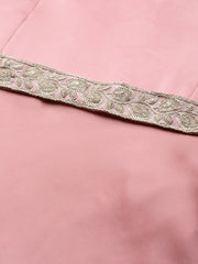 Pink Solid Satin Maxi Gown with Draped Dupatta - Inddus.com