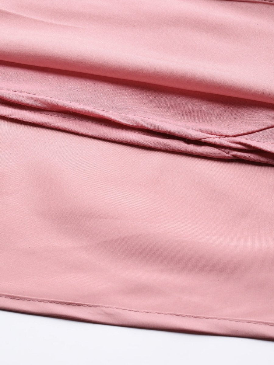 Pink Solid Satin Maxi Gown with Draped Dupatta - Inddus.com