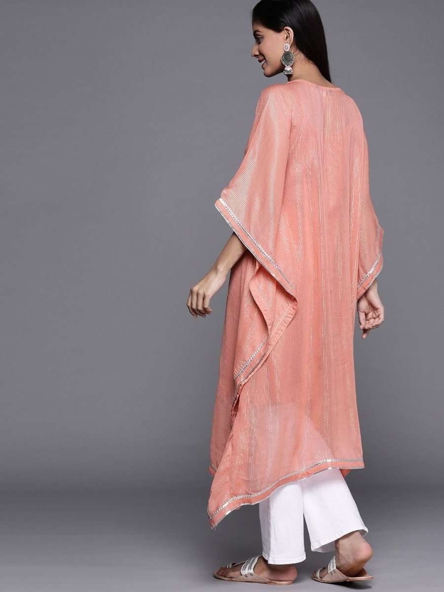Pink Viscose Georgette Striped Kurta - Inddus.com