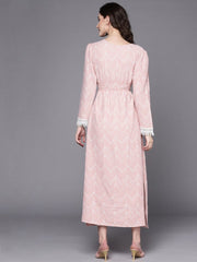 Pink & White Chevron Printed Maxi Dress - Inddus.com