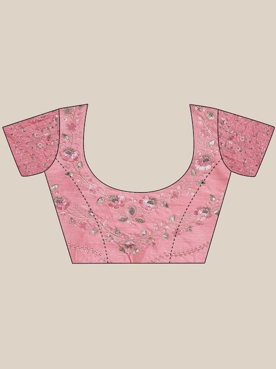 Pink Women Embellished Sequinned Embroidered Satin Saree - Inddus.com