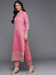Pink Woven Design Banarasi Cotton Unstitched Dress Material - Inddus.com