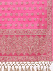 Pink Woven Design Banarasi Cotton Unstitched Dress Material - Inddus.com
