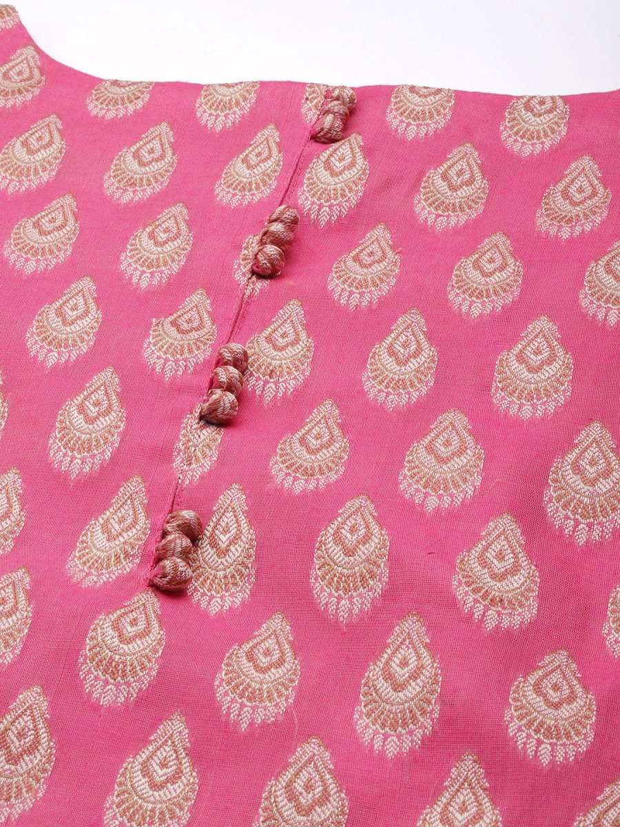 Pink Woven Design Banarasi Cotton Unstitched Dress Material - Inddus.com