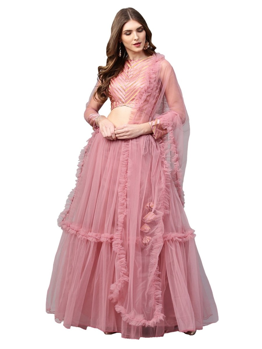 Pink Woven Design Lehenga Choli - inddus-us