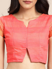 Pink & Yellow Cotton Blend Checked Saree - inddus-us