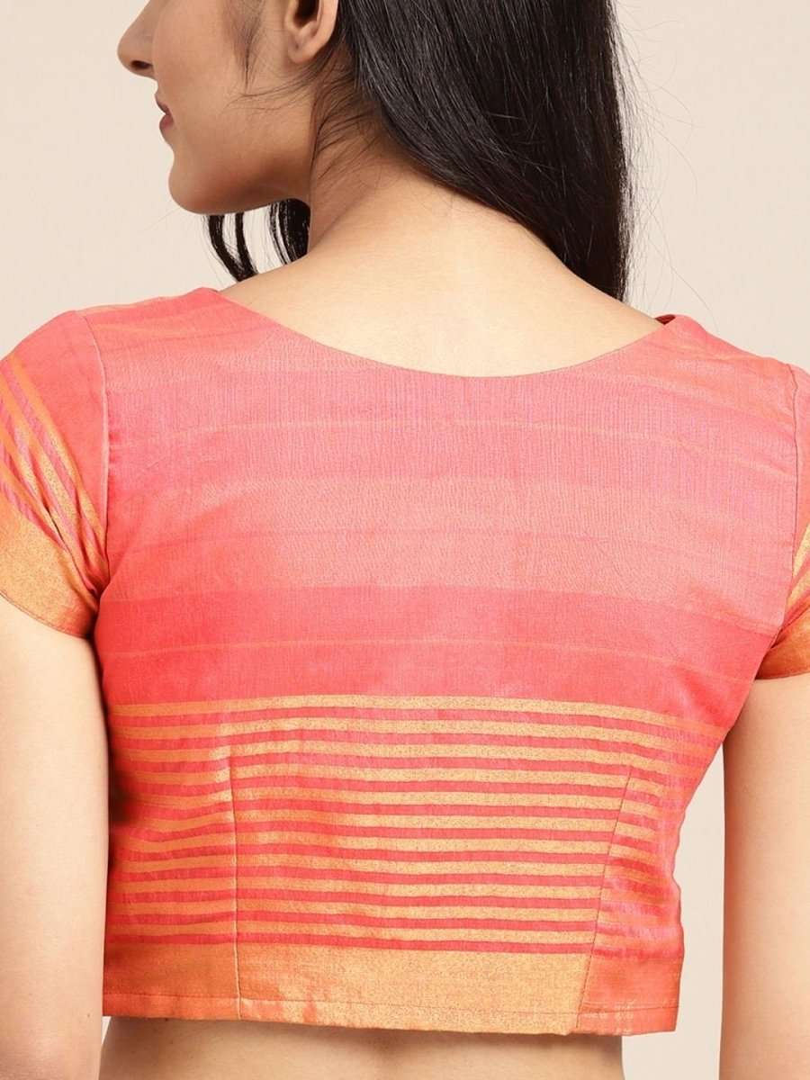 Pink & Yellow Cotton Blend Checked Saree - inddus-us