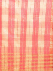 Pink & Yellow Cotton Blend Checked Saree - inddus-us