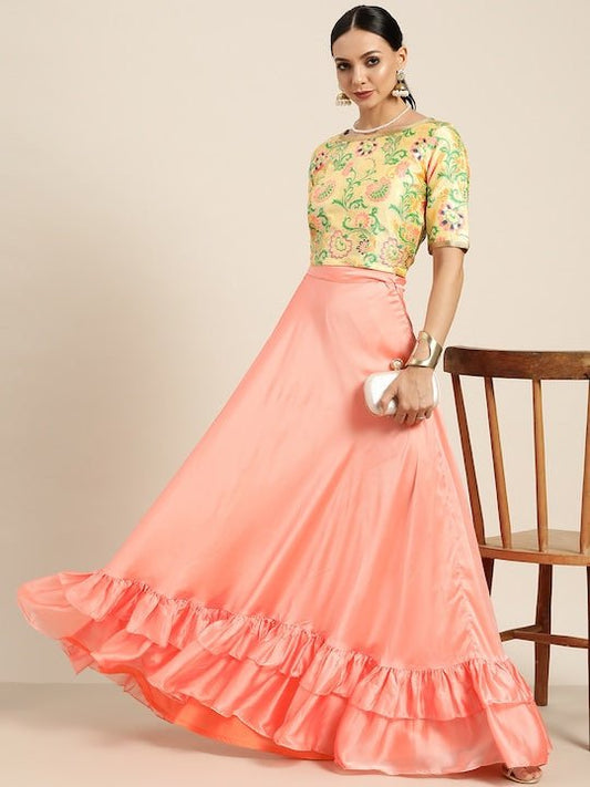 Pink & Yellow Printed Ready to Wear Lehenga & Choli - Inddus.com