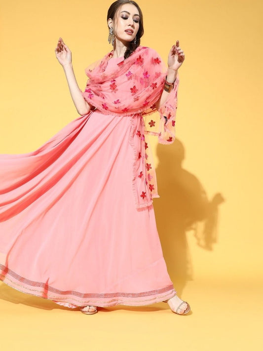 Pink Yoke TieUp Kaftan Kurta - inddus-us