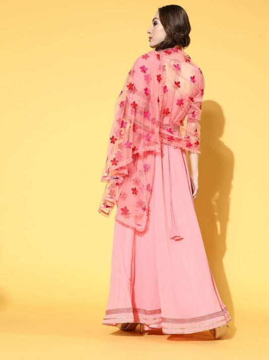Pink Yoke TieUp Kaftan Kurta - inddus-us