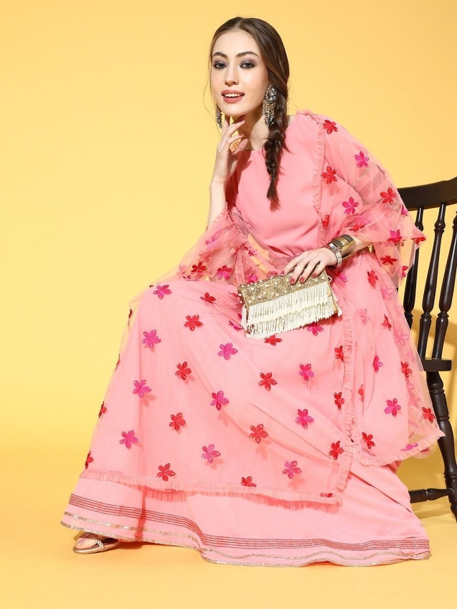 Pink Yoke TieUp Kaftan Kurta - inddus-us