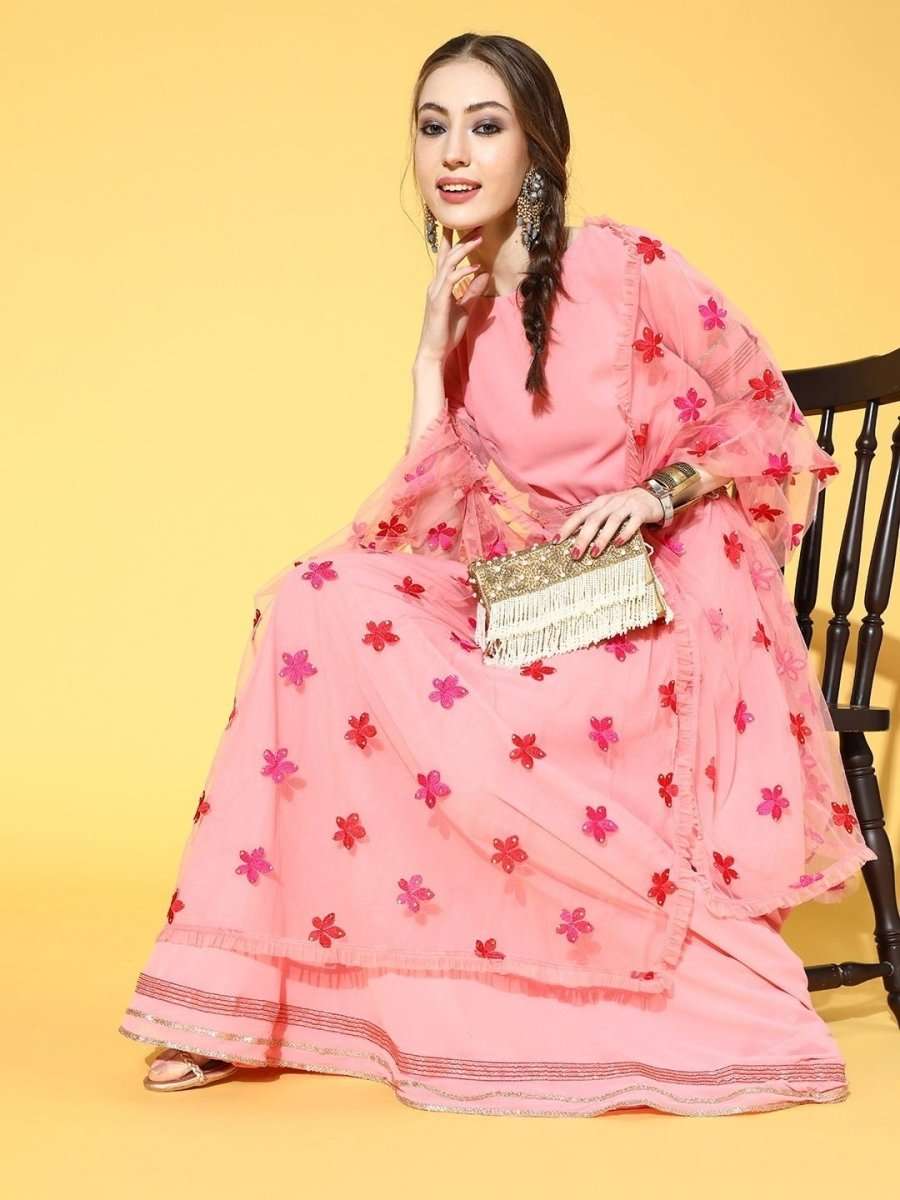 Pink Yoke TieUp Kaftan Kurta - inddus-us