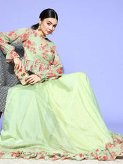 Pista Green Floral Printed Ruffled Co-Ords - Inddus.com