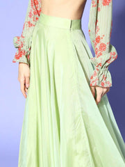 Pista Green Floral Printed Ruffled Co-Ords - Inddus.com