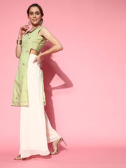 Pista Green Paisley Woven Kurta with Palazzo and Net Dupatta - Inddus.com