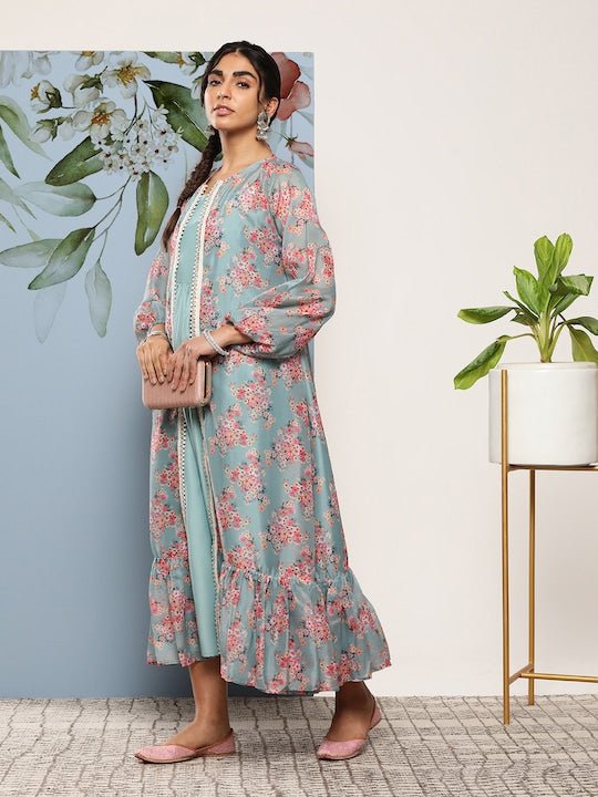 Pleated Fit & Flare Ethnic Maxi Dress - Inddus.com