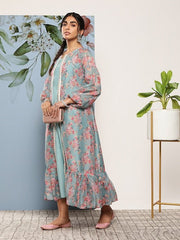 Pleated Fit & Flare Ethnic Maxi Dress - Inddus.com