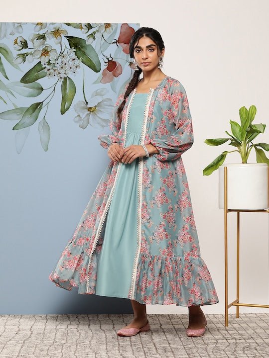 Pleated Fit & Flare Ethnic Maxi Dress - Inddus.com