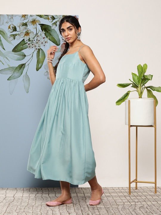 Pleated Fit & Flare Ethnic Maxi Dress - Inddus.com