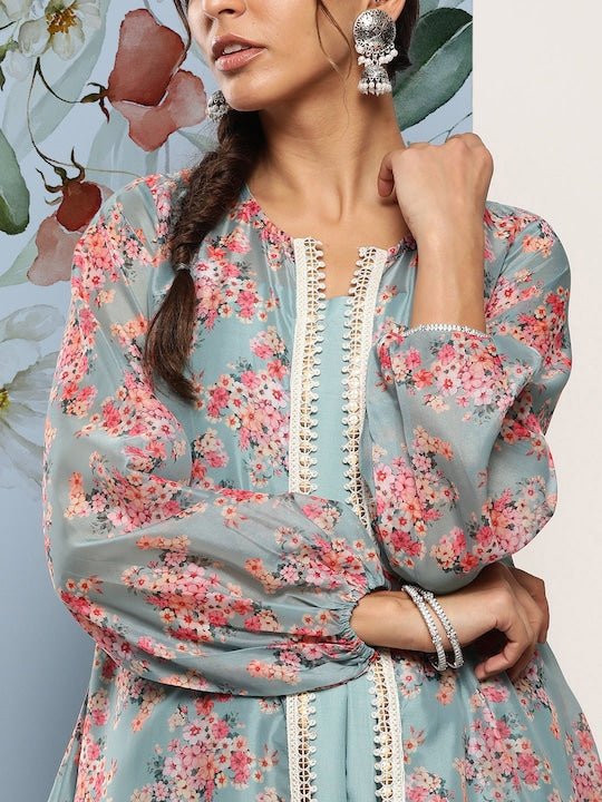 Pleated Fit & Flare Ethnic Maxi Dress - Inddus.com